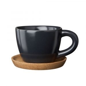 Höganäs Espressomuki Puulautasella Harmaa Matta