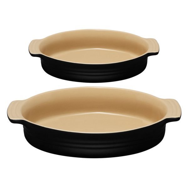 Le Creuset Lautassetti Soikeilla Lautasilla Kiiltävä Musta 28 & 36 Cm