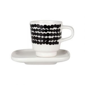Marimekko Siirtolapuutarha Espressokuppi & Lautanen Valkoinen / Musta 5 Cl