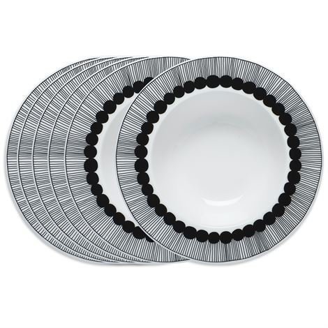 Marimekko Siirtolapuutarha Syvä Lautanen Ø 20 cm 6 kpl Musta-Valkoinen