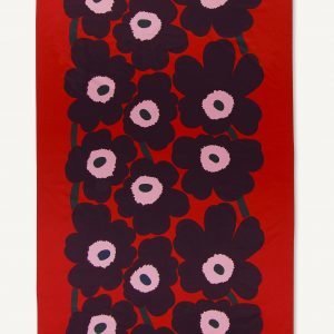 Marimekko Unikko Satiinipöytäliina Punainen Violetti Vaaleanpunainen 155x280 Cm
